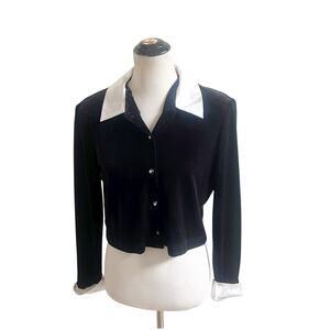 Ronni Nicole By Ouida Vintage Velvet Croppped Button Blouse Satin Collar & Cuffs